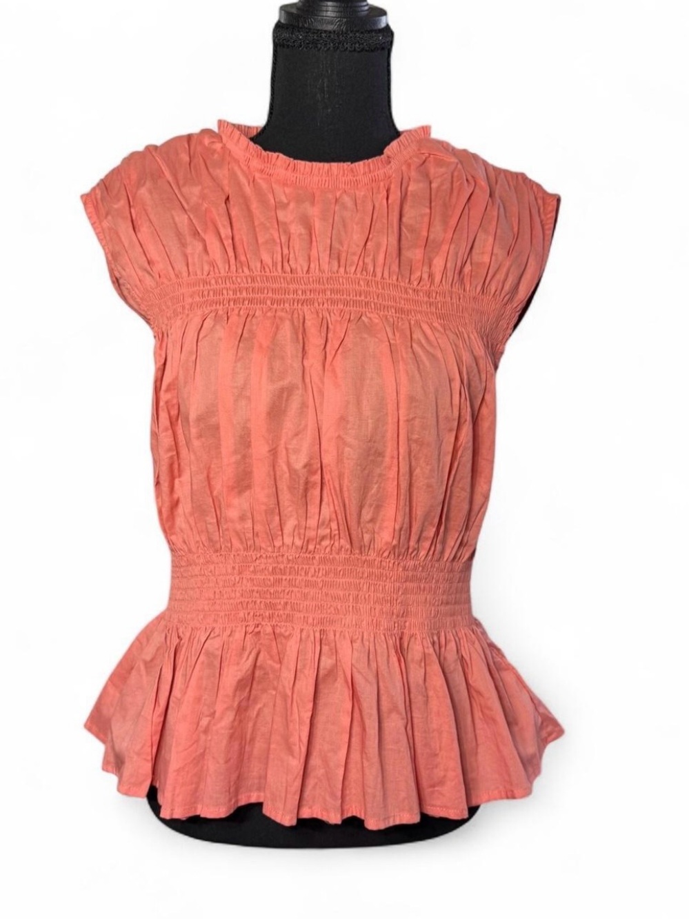 JOE'S Coral Peach Smocked Waist Peplum Top Sleeveless Blouse Womens Medium NEW